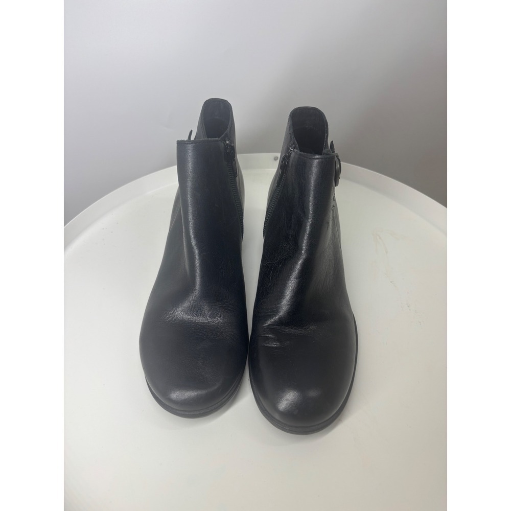 Born Black Leather Ankle Boots Buckle Zip Block Heel Womens 8.5